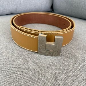 Tan Leather Belt with Silver Buckle